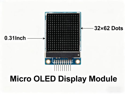 0.31 Inch 32 x 62 Dots OLED Display Module with 580 cd/m² Brightness and I²C Interface