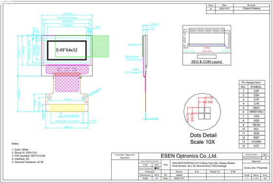 0.49 Inch 64x32 Dots OLED Display Module with 4-wire SPI/I²C Interface and SSD1315 Driver IC