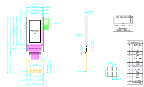0.50 inch 48x88 Dots Micro OLED Display Module with 160 cd/m² Brightness SPI/I²C Interface